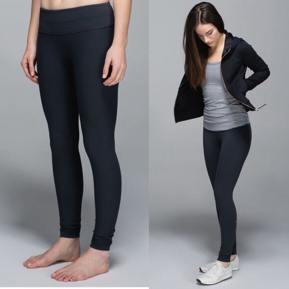 LULULEMON Wunder Under Leggings Pants Reversible Coal Gray Luon Medium Rise - Picture 2 of 15